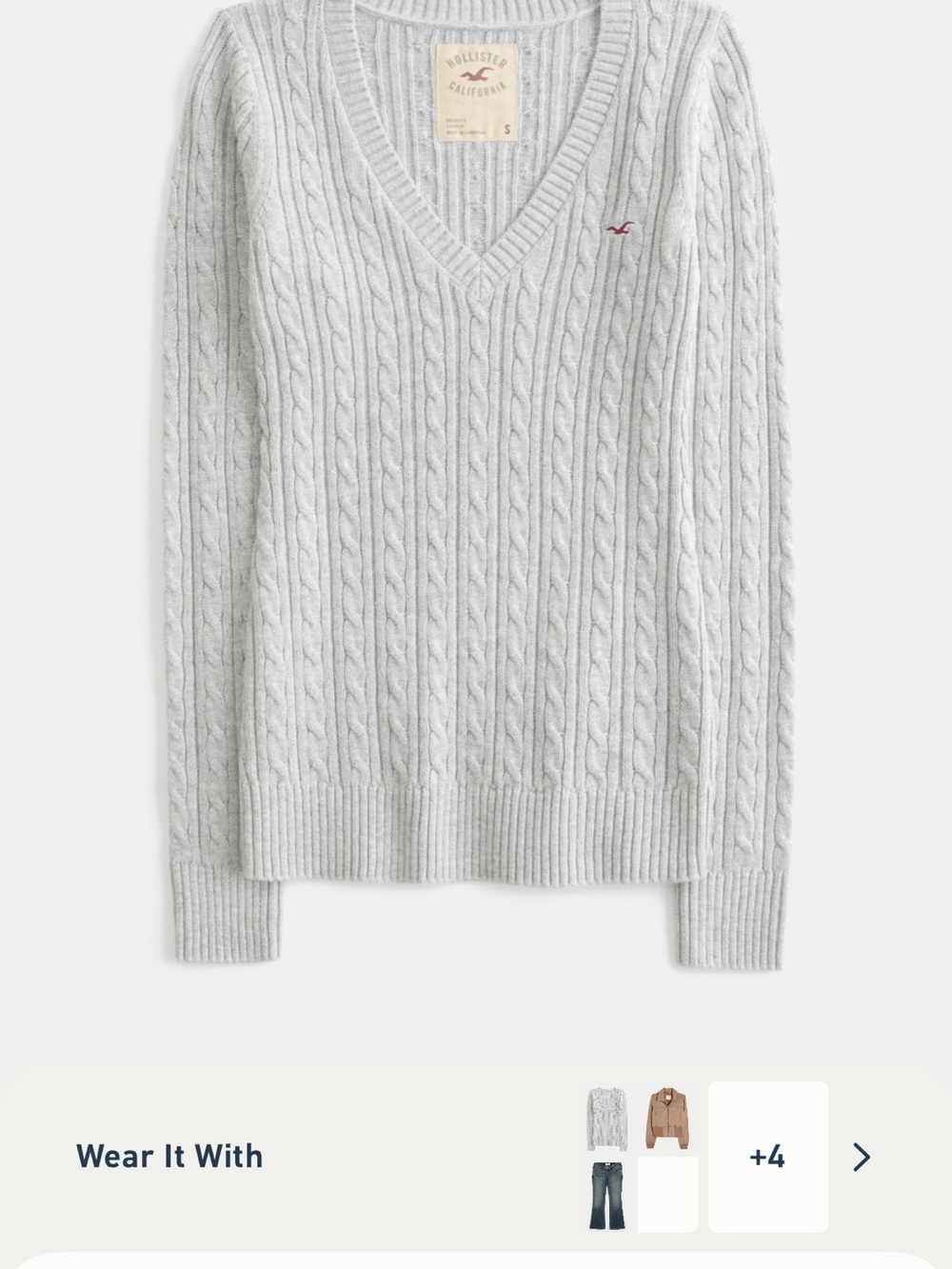 Hollister Women’s Light Gray Cable V-Neck Sweater